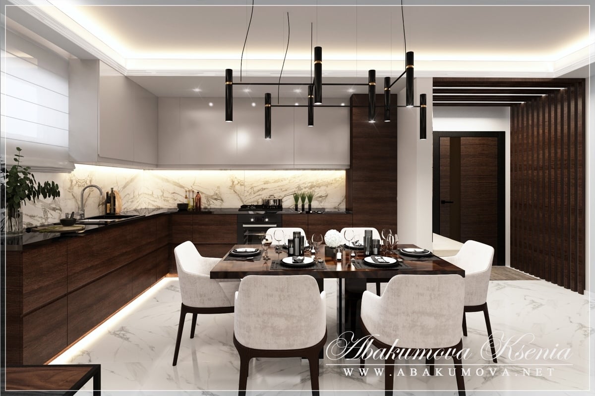 Дизайн интерьера - гостиная-кухня - студия Абакумовой Ксении